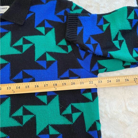 Vintage Alfred Dunner XL Chunky Collared Retro Blue Green Argyle Sweater - Picture 9 of 10